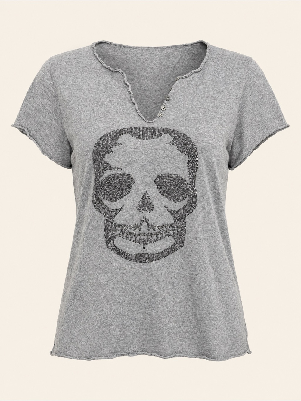 Zadig & Voltaire Skinny Skull Studs T-Shirt Gray Medium